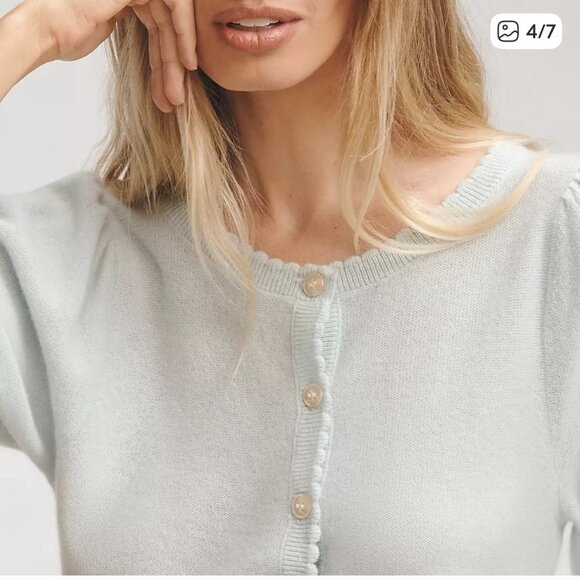 NEW MAEVE X ANTHROPOLOGIE cashmere puff sleeve cardigan sweater IVORY S - Picture 2 of 4